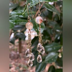 Smoky Quartz and Black Diamond Czech Glass Dangle Earrings